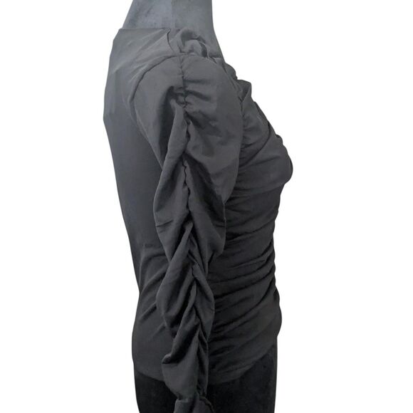 STELLA LUCE NWT Ruched Mesh Long Sleeve Top M Black Bodycon Going Out Blouse - Picture 2 of 6